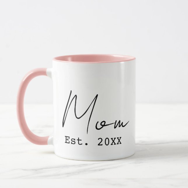 Caneca Rosa Preto Elegante Ano de Fundação de Nova Mãe em (Esquerda)
