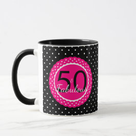 Caneca Rosa Quente e Pontos Pretos 50 e Fabuloso Aniversá