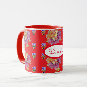 Caneca Rosa Red Floral Rosas Vintage Garden Womans Retro