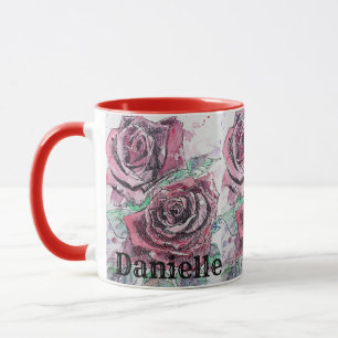Caneca Rosa Red Watercolor, pintando mulheres florais