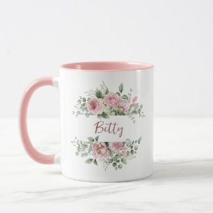 Caneca Rosa Rosa Pink Blush Nome Personalizado
