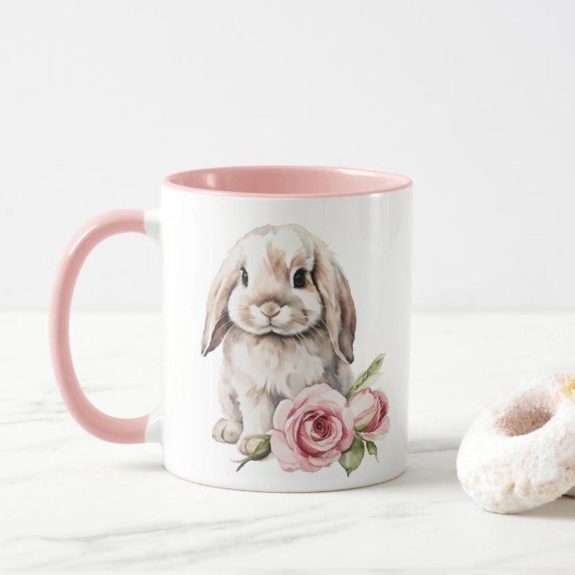 Caneca Rosa Rosa Rosa Rosa Lop Olhava Coelho (Com Donut)