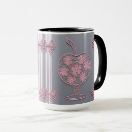 Caneca Rosa Shabby Chic Renda Maçã Floral Cinza Vintage