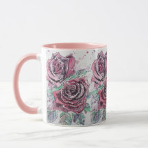 Rosa vermelha Aquarela e rosas de Tinta