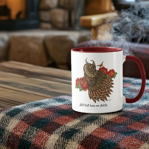 Caneca Rosa vermelha Coruja Azul