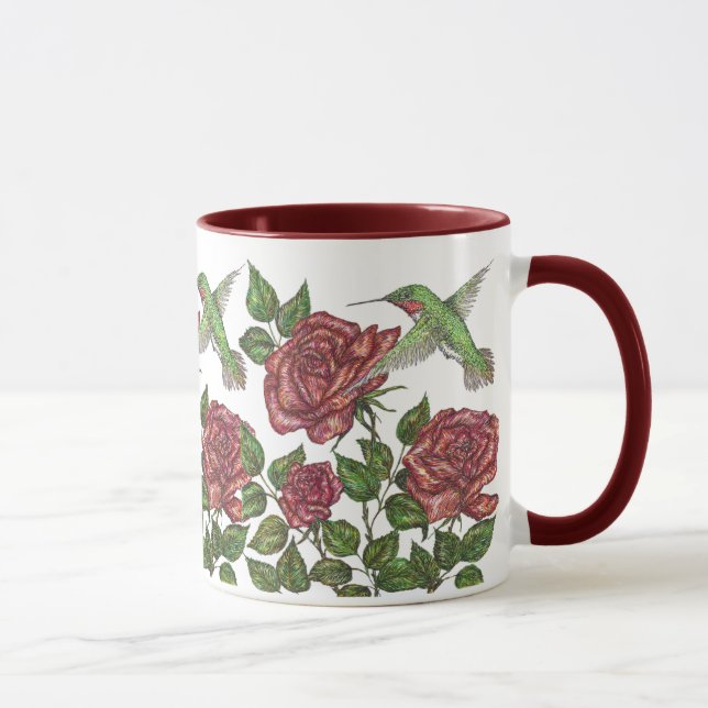 Caneca Rosa vermelha e Hummingbird (Direita)