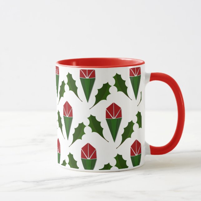 Caneca Rosa vermelha Elegante e padrão floral Holly (Direita)