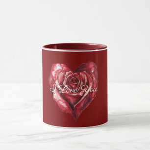 Caneca Rosa Vermelha Romântica Coração Amor