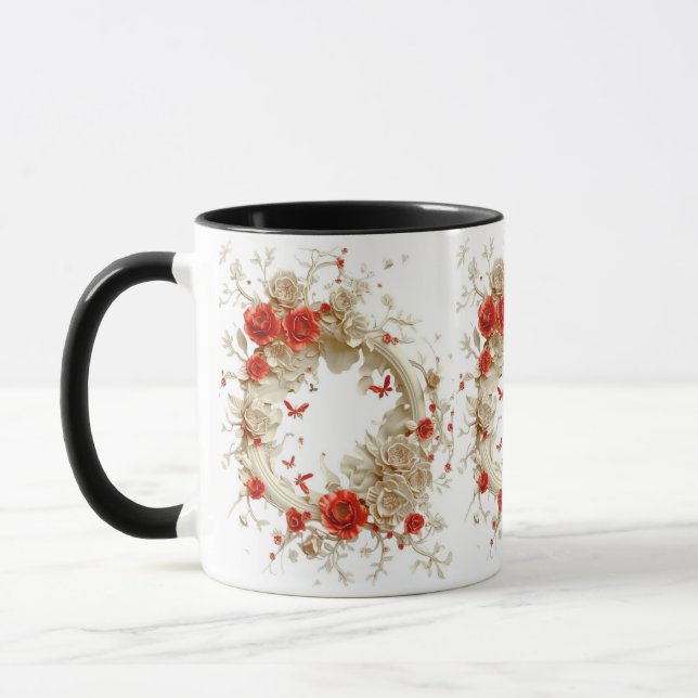 Caneca Rosas 3D Elegantes, Abelhas E Beleza Botânica (Esquerda)