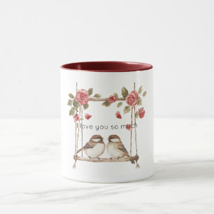 Caneca Rosas Amam Pássaros no Balanço