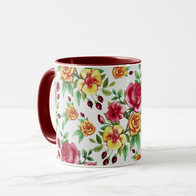 Caneca Rosas, amarelas e rosa, (Frente Esquerda)