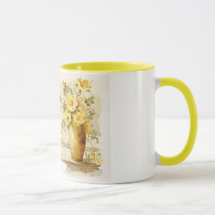 Caneca Rosas amarelos em um vaso da cerâmica