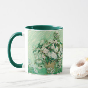 Caneca Rosas Brancas de Van Gogh - Arte Floral Menta Vint