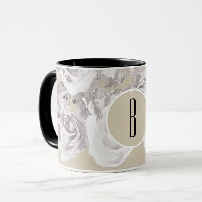 Caneca Rosas Brancas Rústicas de Inverno Shabby Chic Kraf (Frente Esquerda)