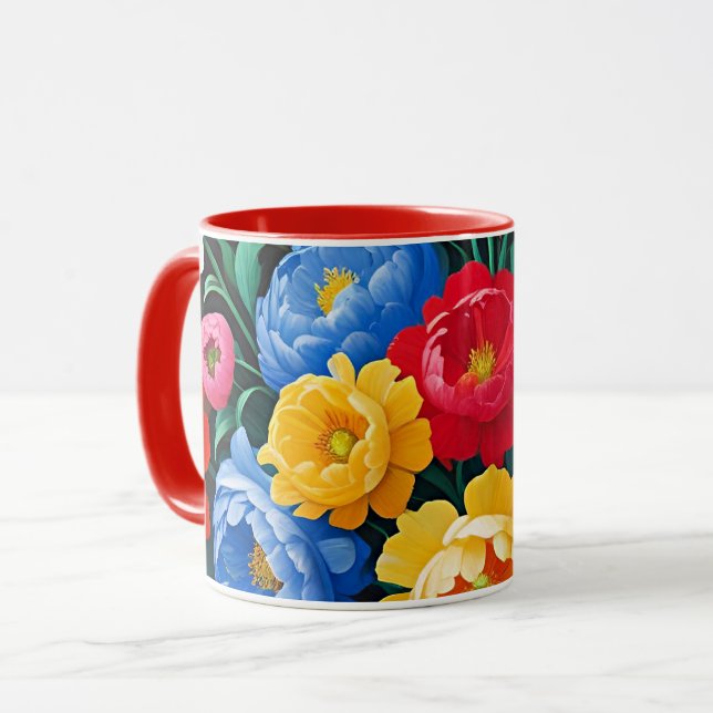 Caneca Rosas brilhantes e coloridas (Frente Esquerda)