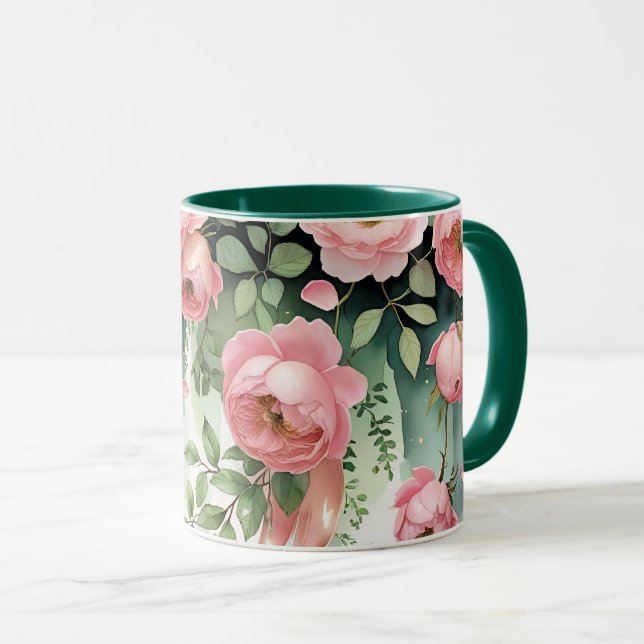 Caneca Rosas Cor-de-Rosa e Fitas (Frente Esquerda)