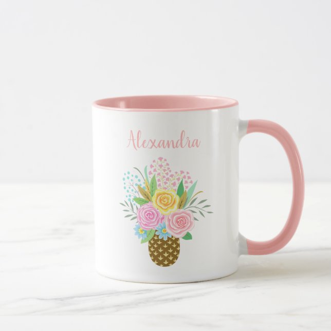Caneca Rosas de abacaxi, cor-de-rosa (Direita)