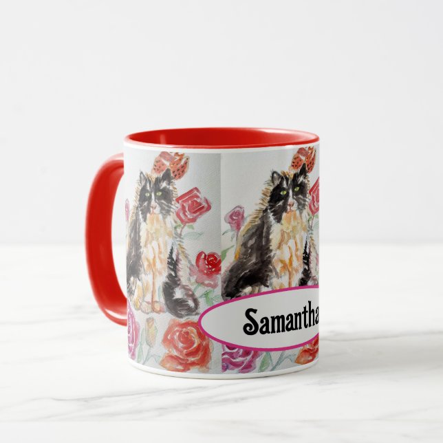 Caneca Rosas de Gato Tuxedo Flores de Gato Cats Rosa de A (Frente Esquerda)