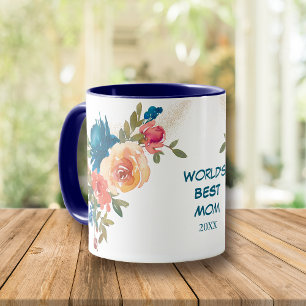 Caneca Rosas de Pêssego Azul de Cor Água Mãe