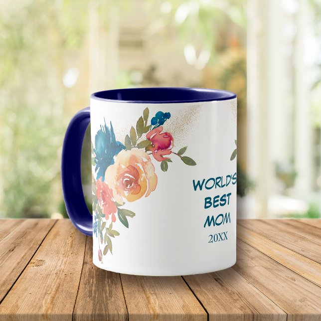 Caneca Rosas de Pêssego Azul de Cor Água Mãe (Criador carregado)
