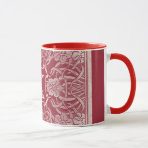 Caneca Rosas De Vintagem E Lillies Em Monograma Vermelho