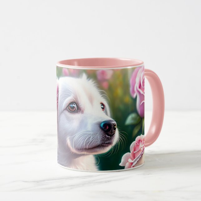 Caneca Rosas E Bela Coleção De Cachorros (Frente Esquerda)