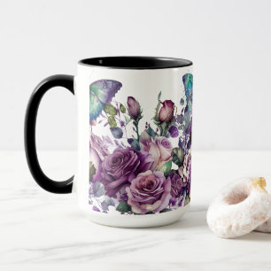 Caneca Rosas e borboletas, de cor roxa