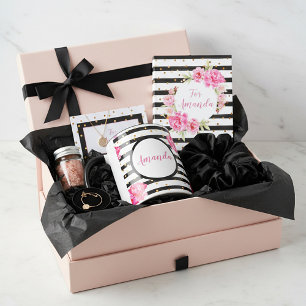 Caneca Rosas e listras femininas personalizadas