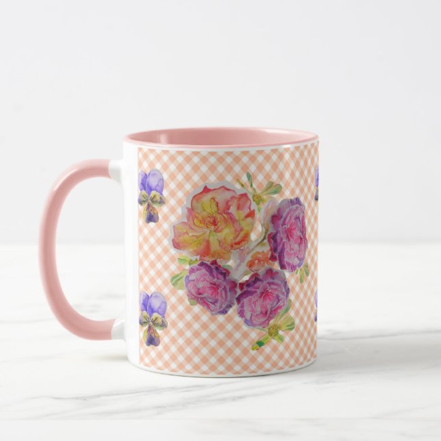 Caneca Rosas e Violetas Rosa verificam Mug de Aquarela Sh (Esquerda)
