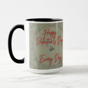 Caneca Rosas Felizes Cinza Texto vermelho