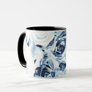 Caneca Rosas Florais Brancas Azuis de Inverno Vintage Sha
