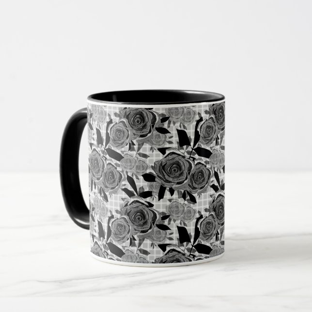 Caneca Rosas pretas, rosas, preto e cinza   (Frente Esquerda)