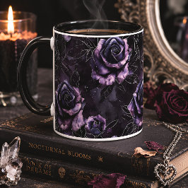 Caneca Rosas Pretas Roxas Floral Gótico Romance Sombrio