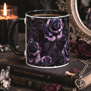 Caneca Rosas Pretas Roxas Floral Gótico Romance Sombrio