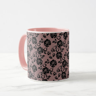 Caneca Rosas Pretos Falsos De Lace Fissuras Romântica Su