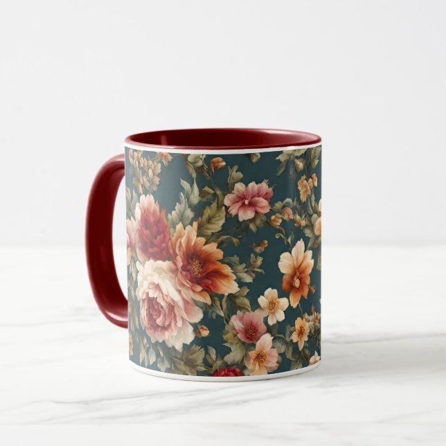 Caneca Rosas românticas refinados e flores lindas (Frente Esquerda)