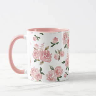 Caneca Rosas Rosa de Aquarela   Elegante Vintage Floral