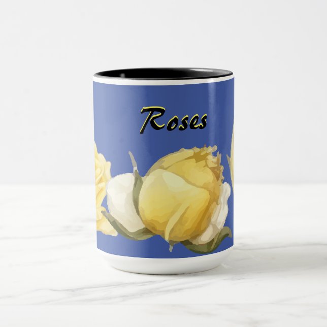 Caneca "Rosas" Rosas Amarelas em Café Azul (Centro)