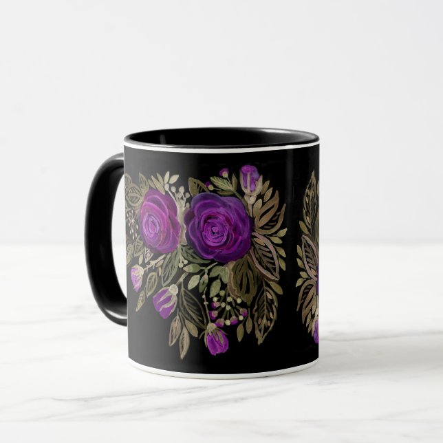 Caneca Rosas roxas aquarela (Frente Esquerda)