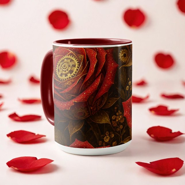 Caneca Rosas Steampunk de Luxo Românticas Engrenagens Dou (Criador carregado)