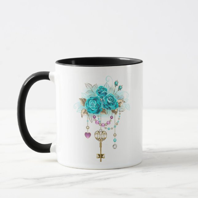 Caneca Rosas Turquesas com Chaves (Esquerda)