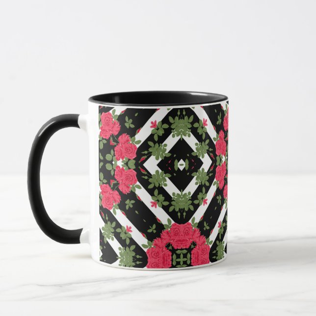 Caneca Rosas vermelhas flores brancas caleidoscópicas flo (Esquerda)