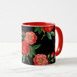 Caneca Rosas Vermelhas, Fundo Preto,