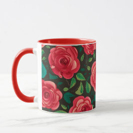 Caneca Rosas vermelhas no Bloom: Uma Tela Floral Espelhad