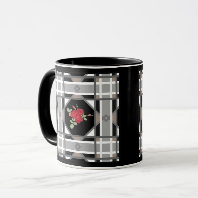 Caneca Rosas vermelhas, retrô, presente, saudação, ilustr (Frente Esquerda)