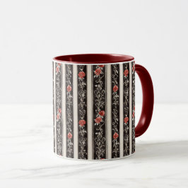 Caneca Rosas Vermelhas Românticas Flores Creme Listras Pr