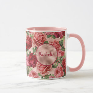 Caneca Rosas vermelhas Rosa Vintage, Elegante, Chic Nome
