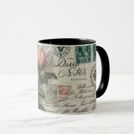 Caneca rosas vintage e postal
