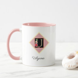 Caneca Rosas Vintage Iniciais Personalizadas "U"