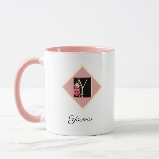 Caneca Rosas Vintage Personalizadas Inicial "Y" (Esquerda)